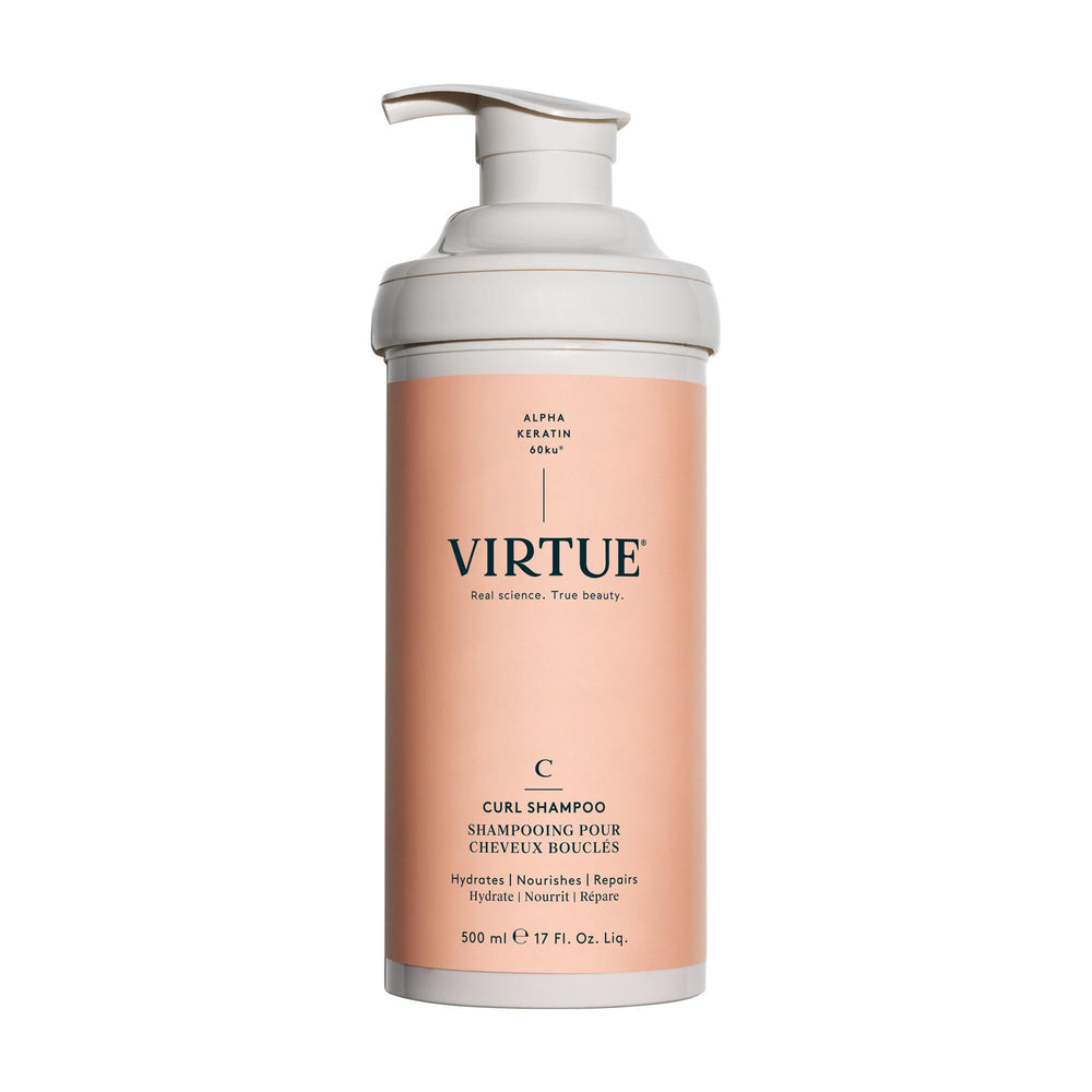 VIRTUE Curl Shampoo bottle with jojoba oil lather for hydrated curls