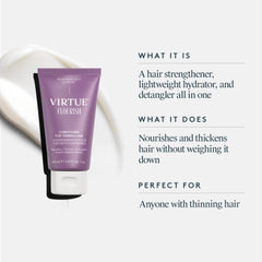 Hands applying Virtue Flourish to damp hair for detangling ease