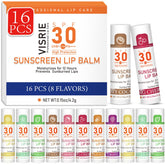 VISRIE SPF 30 lip sunscreen bulk 16-pack, front view for sun-ready lips.
