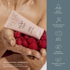 Hands applying Vita Liberata moisturizer for a subtle, buildable tan.