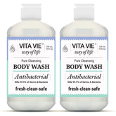 Vita Vie Lemon Body Wash bottle pour for a quick, refreshing cleanse.