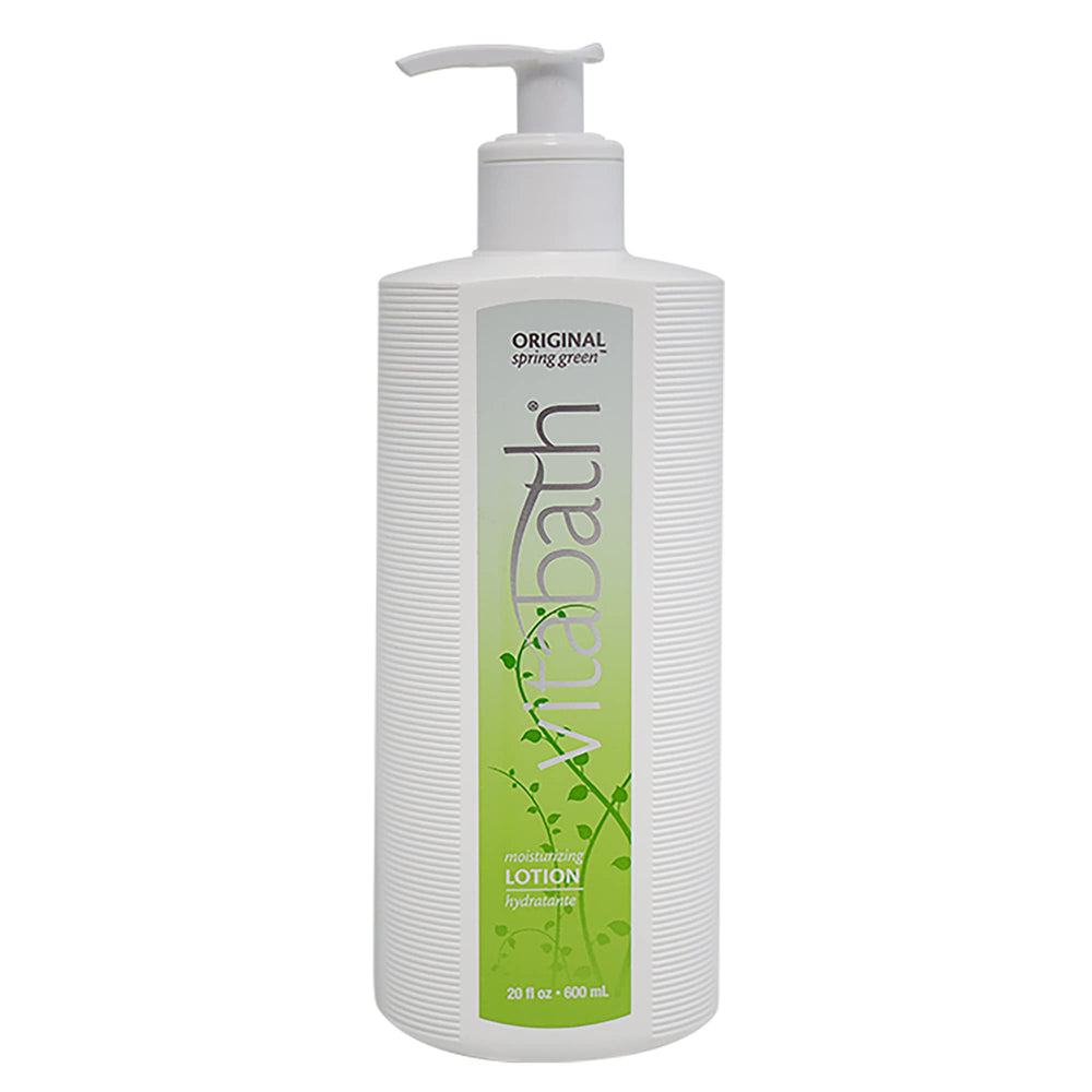 Vitabath Original Spring Green bottle pour showcases smooth, hydrating moisturizing lotion.
