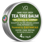 VITAL AFFAIR Tea Tree Oil Balm jar closeup showing soothing skin care.