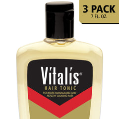 Vitalis Hair Tonic being poured for quick refresh and styling.