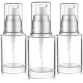 VitalUp clear glass lotion pump bottle 30ml, 3-pack, ideal for travel and organized skincare.