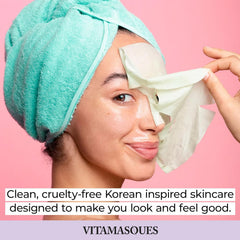 Vitamasques essence bottle pouring nourishing hydration onto skin.