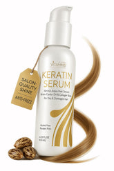 VITAMINS Keratin Serum glossy bottle delivering instant shine for sleek, frizz-free hair