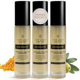 Vitasei Hair Booster bottle pouring, showcasing nourishing serum for roots.