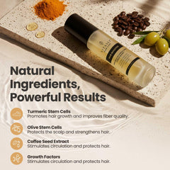 Vitasei Hair Booster with wild olive stem cells suggests natural root strengthening.