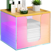 VITVITI disposable face towel holder box shows clear acrylic with bamboo design, adding a stylish bathroom touch.