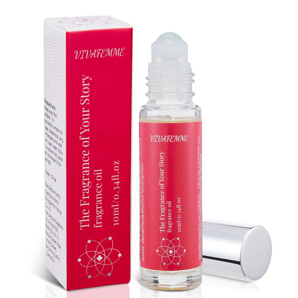 VivaFemme fruity perfume roll-on bottle highlights lasting scent.