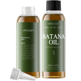 Vivccon Batana Oil bottle with pour spout for hair nourishment.