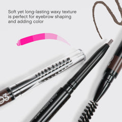 Shade 03 Soft Brown swatch on skin demonstrates versatile brow definition.