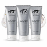 Vivo Per Lei facial peeling gel being applied to dry skin for gentle exfoliation.