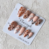 Vlazryk 3D nails with brown French tip almond shape for everyday elegance and party-ready wear.