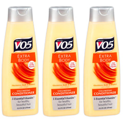 Alberto VO5 Extra Body conditioner bottle pour for lightweight volume and easy detangling.
