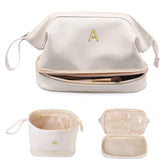 Vogewood initial large makeup bag with separated compartments for easy organization.