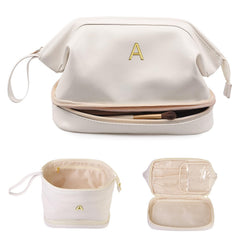 Vogewood initial large makeup bag with separated compartments for easy organization.