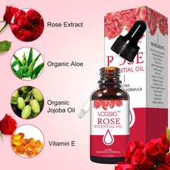 VOGSIG Rose Essential Oil pour closeup for quick absorption and scent