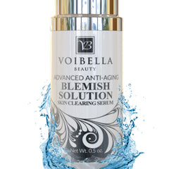 Voibella Beauty blemish spot serum bottle pour reduces redness and supports clearer skin.