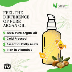 VoilaVe Argan oil in amber glass preserves freshness and purity.