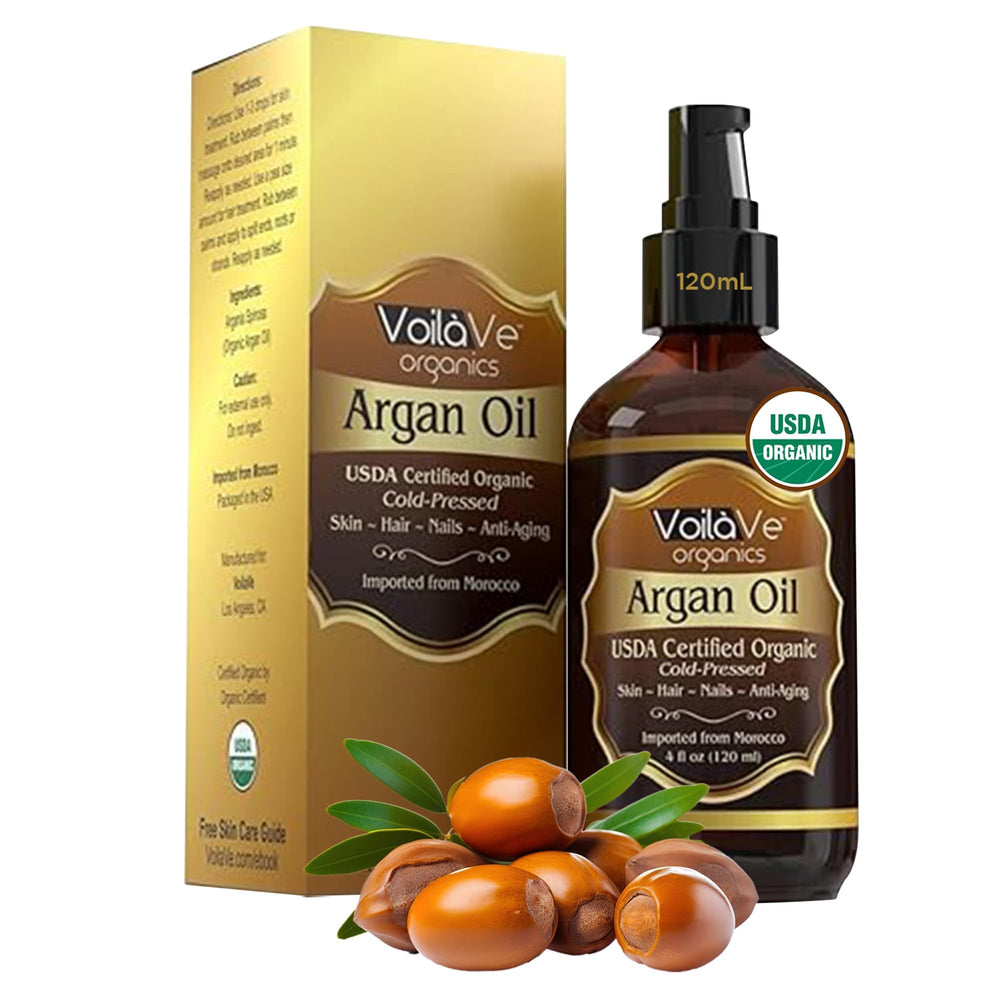 VoilaVe Argan oil bottle ready for skin hydration and hair shine.