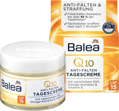 Volans Balea Q10 day cream tube with SPF 30 for daytime protection and hydration.