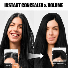 VOLLUCK fiber powder close-up highlights seamless blend with existing hair.