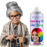 VOLLUCK gray hair spray color bottle close-up with vibrant temporary tint