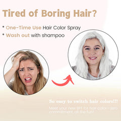 VOLLUCK White Hair Spray application closeup demonstrates quick color application.