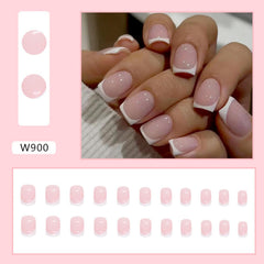 Vopintpy nails with white tips and glossy pink finish, easy DIY wear
