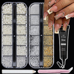 VOTACOS nails pearls with rhinestones and glue bottle for at‑home manicures