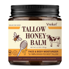 VREKEF beef tallow jar showing smooth, non-greasy skin nourishment.