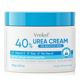 VREKEF Urea Cream 40% bottle pour demonstrates quick, non-greasy hydration for dry feet.