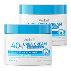 VREKEF Urea Cream 40% tube close-up showing rich moisturizing texture.