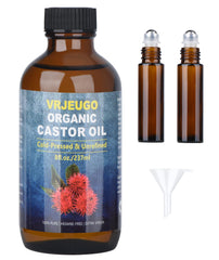 VRJEUGO organic castor oil rollerball bottle amber glass for deep skin hydration