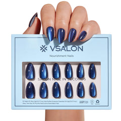 VSALON blue cat eye chrome press-on nails for a luminous salon-ready finish.