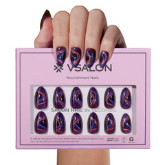 VSALON cat-eye ribbon nails show blue-pink shimmer in light