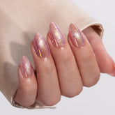 VSALON press-on nails short almond with pink cat-eye glitter for chic manicure