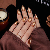VSALON short almond brown cat-eye sparkle nails for an easy at-home manicure.