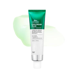 VT Cosmetics Cica Cream Plus glass jar showcases hydrating formula for radiant skin.