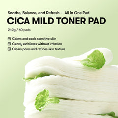 VT COSMETICS Cica Mild Toner Pad dual-texture close-up for gentle cleansing.