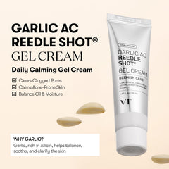 Texture closeup of VT COSMETICS Garlic AC Reedle Shot Gel Cream showing gentle exfoliation