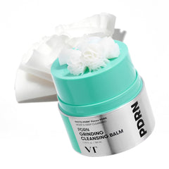 VT COSMETICS PDRN Grinding Cleansing Balm jar close-up showing creamy makeup-removal texture.