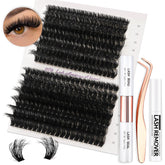 Vznffur fluffy lash kit contents show 280 clusters for quick volume.
