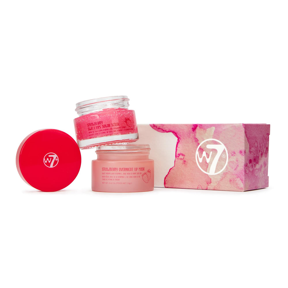 W7 Sweet Dreams Lip Scrub tub with strawberry sugar exfoliants for smoother lips