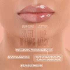 W7 lip mask applied on lips for a glossy, fuller-looking pout.
