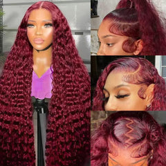 Waahr 99J burgundy lace front wig with 13x6 HD lace for natural parting.