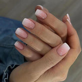 WAFOLOZE pink-white ombre acrylic press-on nails in medium length for easy at-home manicure