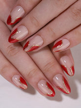 WAFOLOZE red French tip press-on nails almond short for quick at-home manicure